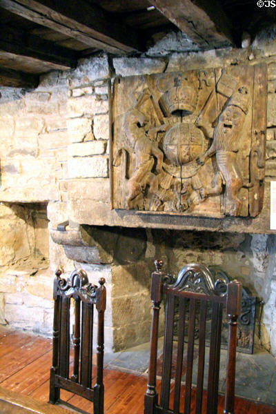 Carved panel with coat of arms of Charles II (c1660-85) at Provand's Lordship. Glasgow, Scotland.