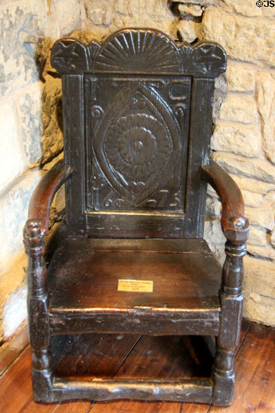 Scottish carved oak great chair (1675) at Provand's Lordship. Glasgow, Scotland.