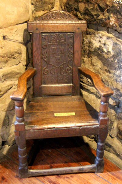 Scottish carved oak great chair (1646) with GB initials at Provand's Lordship. Glasgow, Scotland.