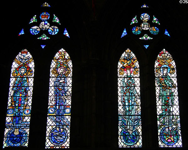 Modern stained glass in Glasgow Cathedral. Glasgow, Scotland.
