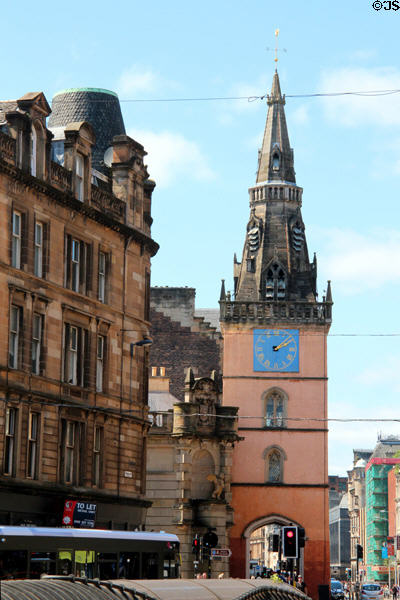 Tron Steeple (1630-6) (71 Trongate) with Tudor arch opened in 1855. Glasgow, Scotland.