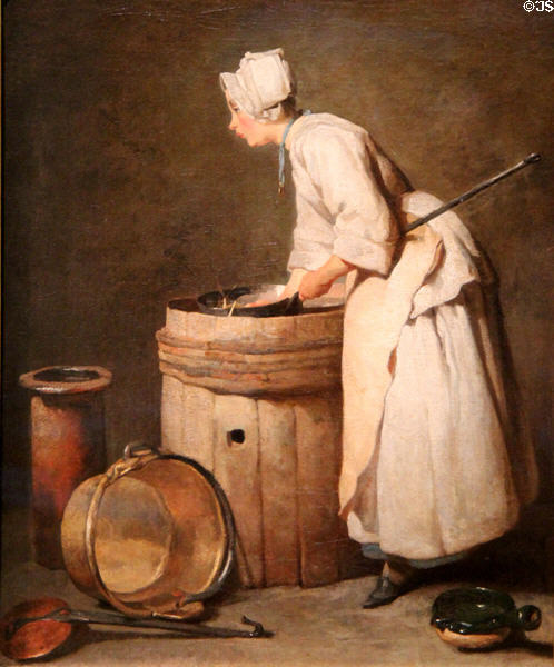 Scullery Maid painting (1738) by Jean-Siméon Chardin at Hunterian Art Gallery. Glasgow, Scotland.