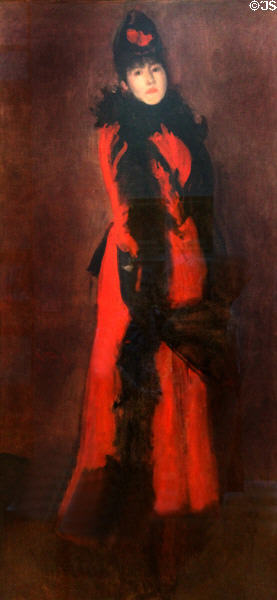 Red & Black: The Fan painting (c1891-4) by James McNeill Whistler at Hunterian Art Gallery. Glasgow, Scotland.