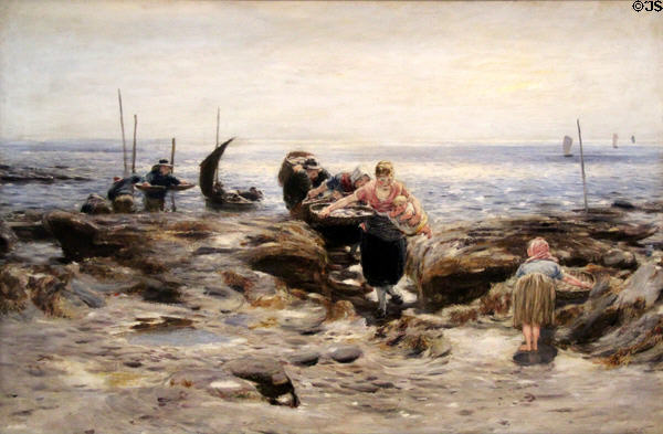 Fisher's Landing painting (1875-7) by Sir William McTaggart of Duddingston at Hunterian Art Gallery. Glasgow, Scotland.
