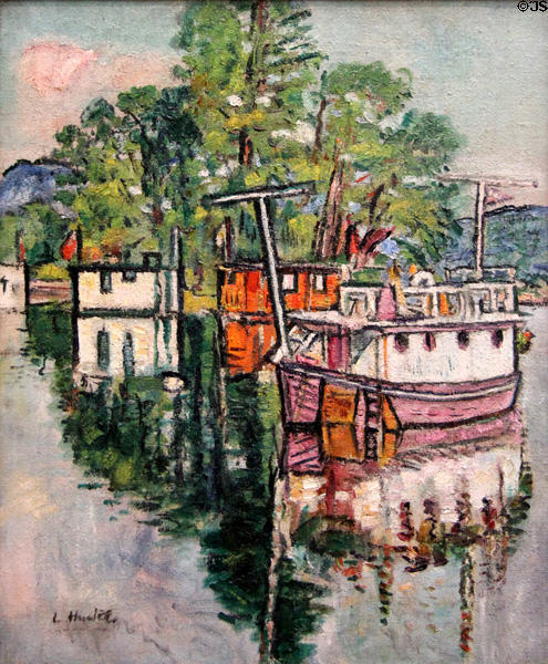 Houseboats, Loch Lomond painting (c1924-5) by George Leslie Hunter of Scottish Colourists at Hunterian Art Gallery. Glasgow, Scotland.