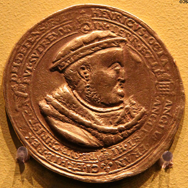 Henry VIII, 10th anniversary as head of Church of England medal (1545) at Hunterian Art Gallery. Glasgow, Scotland.
