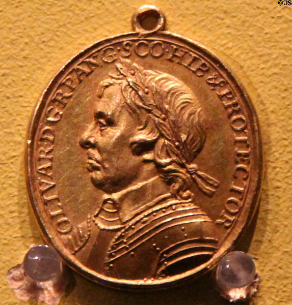Death of Oliver Cromwell medal (1658) by Thomas Simon of France at Hunterian Art Gallery. Glasgow, Scotland.