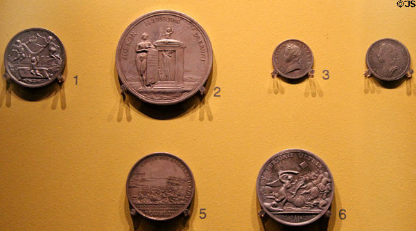 Several Prince James Stuart (III England / IV Scotland) medals (1688-1715) at Hunterian Art Gallery. Glasgow, Scotland.