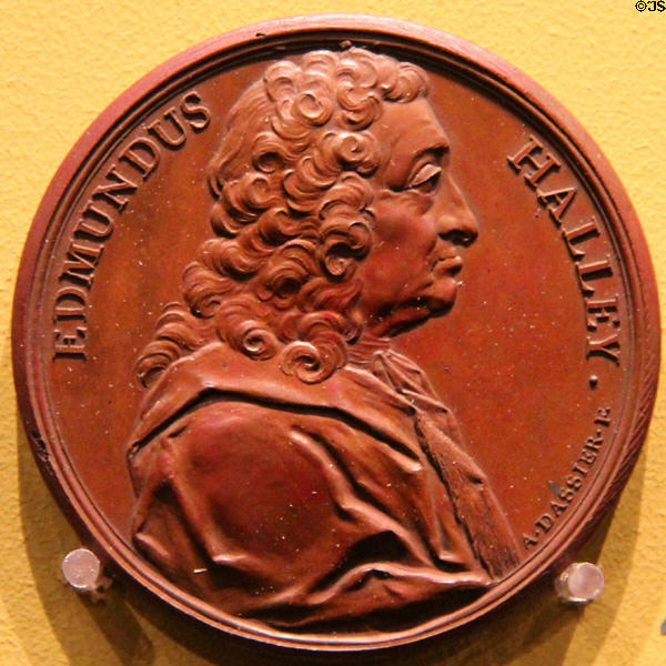 Edmund Halley (1744) medal by Jacques-Antoine Dassier of London at Hunterian Art Gallery. Glasgow, Scotland.
