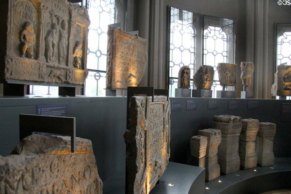 Roman stones found along the Antonine Wall (142 CE) in Scotland at Hunterian Museum. Glasgow, Scotland.