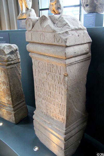 Roman altar to Jupiter found at Old Kilpatrick Roman Fort, West Dunbartonshire, Scotland at Hunterian Museum. Glasgow, Scotland.