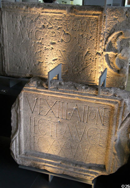 Roman building records of Roman Legions stone plaques found in Scotland at Hunterian Museum. Glasgow, Scotland.