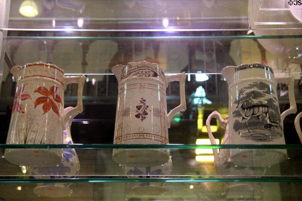 Jugs (19thC) by Clyde Pottery of Greenock, Scotland at Hunterian Museum. Glasgow, Scotland.