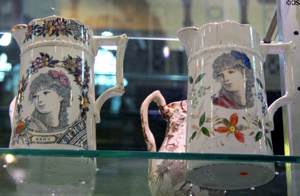 Mary jugs (late 19thC) by Clyde Pottery of Greenock, Scotland at Hunterian Museum. Glasgow, Scotland.