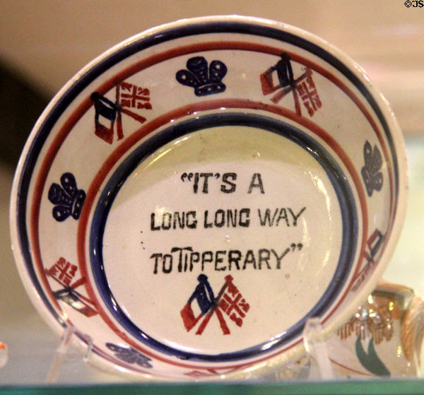 Ceramic bowl with legend "It's a long way to Tipperary" (1914-8) by unknown at Hunterian Museum. Glasgow, Scotland.