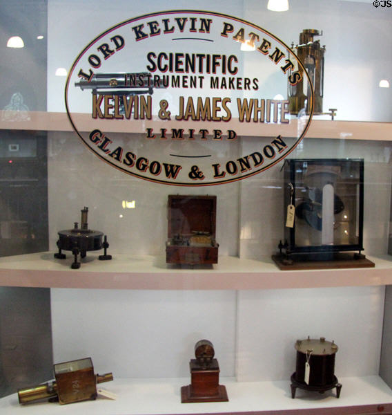Collection of instruments patented by Lord Kelvin & made by Kelvin & James White Ltd. Of Glasgow & London at Hunterian Museum. Glasgow, Scotland.