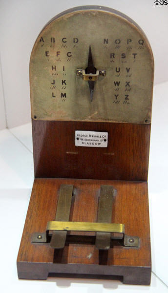 Model of Cooke-Wheatstone telegraph (c1880) made by George Mason & Co. of Glasgow which gives readout of signal in alphabetic characters at Hunterian Museum. Glasgow, Scotland.