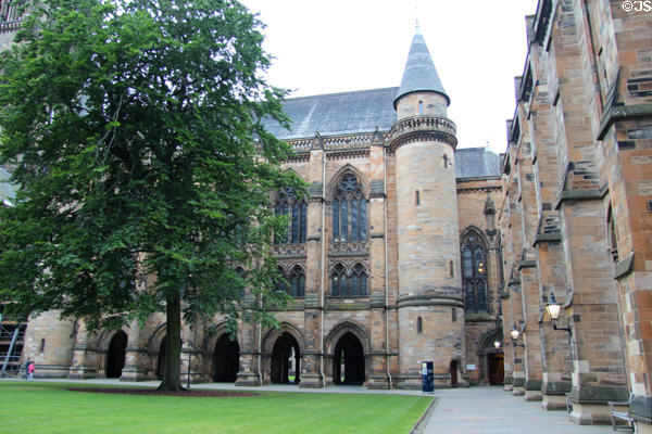Courtyard of Gilbert Scott Building (1870) at University of Glasgow. Glasgow, Scotland.