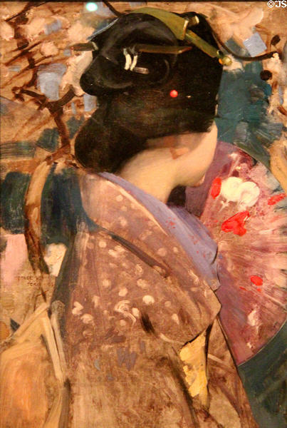 Japanese Lady with Fan painting (1894) by George Henry of Glasgow Boys at Kelvingrove Art Gallery. Glasgow, Scotland.