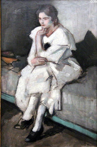 Girl in White Dress painting (c1919) by Samuel John Peploe of Scottish Colourists at Kelvingrove Art Gallery. Glasgow, Scotland.