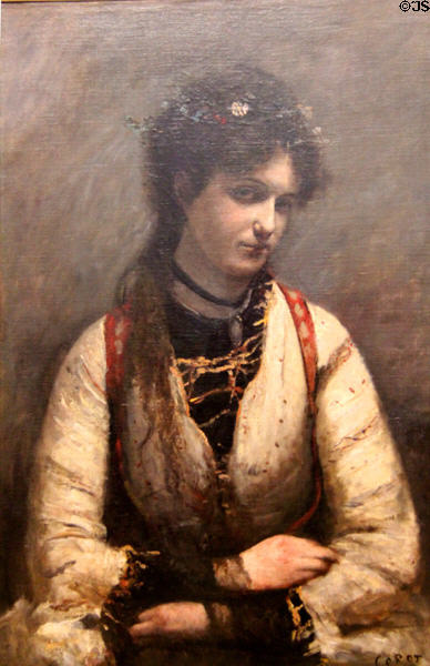 Mademoiselle de Foudras painting (1872) by Jean-Baptiste-Camile Corot at Kelvingrove Art Gallery. Glasgow, Scotland.