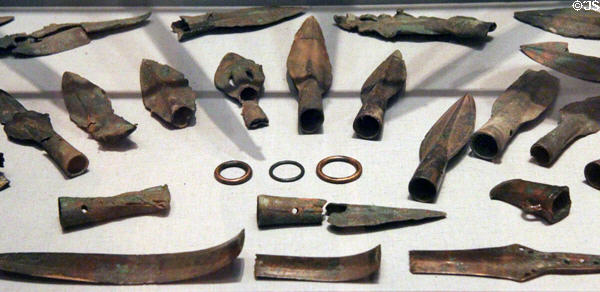 Bronze weapons found in bogs (1500-700 BCE) from Scotland at Kelvingrove Art Gallery. Glasgow, Scotland.