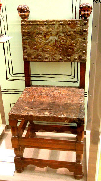 Chair (c1871) said to be made from tree from which Prince Charles's officers were hanged at battle of Culloden at Kelvingrove Art Gallery. Glasgow, Scotland.