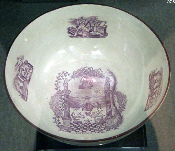 Masonic lodge Tarbolton ceramic punchbowl (c1750) used by Robert Burns at Kelvingrove Art Gallery. Glasgow, Scotland.