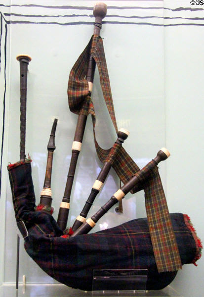 Highland bagpipes (c1800) at Kelvingrove Art Gallery. Glasgow, Scotland.