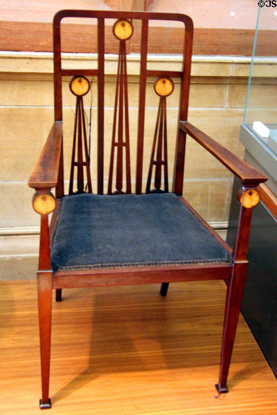 Mahogany armchair (c1903) prob. by George Walton & Co. at Kelvingrove Art Gallery. Glasgow, Scotland.