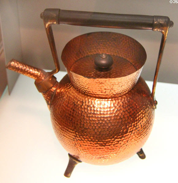 Copper kettle (c1880-5) by Christopher Dresser for Benham & Froud of London at Kelvingrove Art Gallery. Glasgow, Scotland.