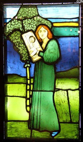 Music stained glass (c1891) by David Gauld in Glasgow style at Kelvingrove Art Gallery. Glasgow, Scotland.