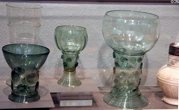 German or Dutch beer & wine glasses (late 16th or early 17thC) at Kelvingrove Art Gallery. Glasgow, Scotland.