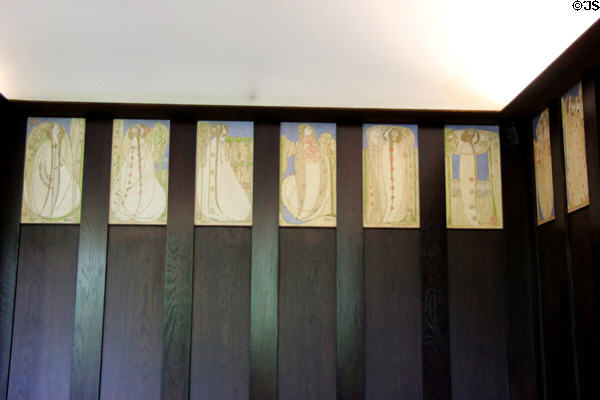 Margaret Macdonald-style panels created (1995) by D. & J. Vaughan on dining room walls at House for an Art Lover. Glasgow, Scotland.