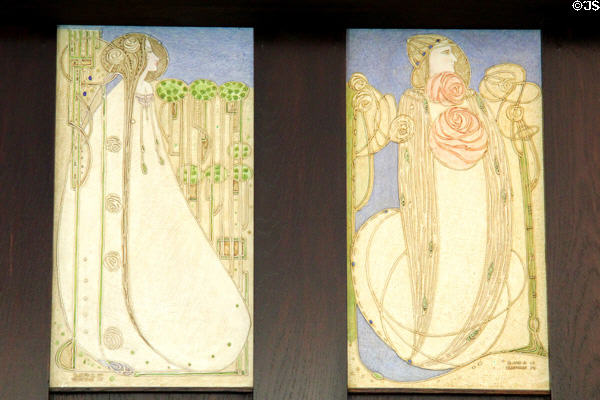 Margaret Macdonald-style panels created (1995) by D. & J. Vaughan on dining room walls at House for an Art Lover. Glasgow, Scotland.