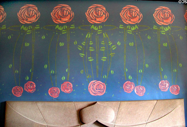 Rose painting on fireplace surround at House for an Art Lover. Glasgow, Scotland.