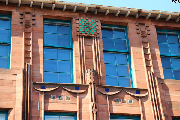 Mackintosh signature designs on rear facade at Scotland Street School. Glasgow, Scotland.