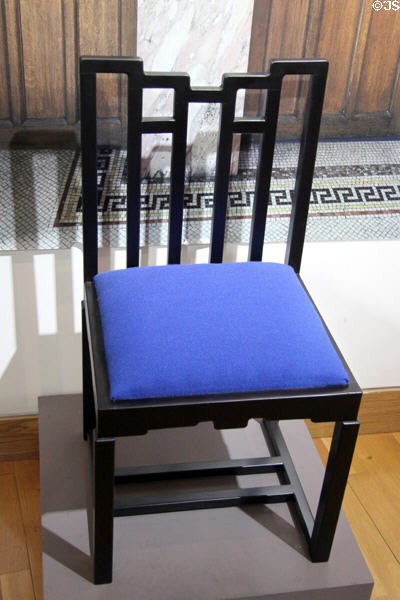 Miss Cranston's Tearoom Chinese Blue Room (Ingram St.) fretted-back chair (1911) by Charles Rennie Mackintosh at The Lighthouse. Glasgow, Scotland.