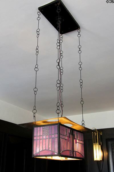 Hanging ceiling lamp (1904) by C.R. Mackintosh in dining room at Hill House. Helensburgh, Scotland.