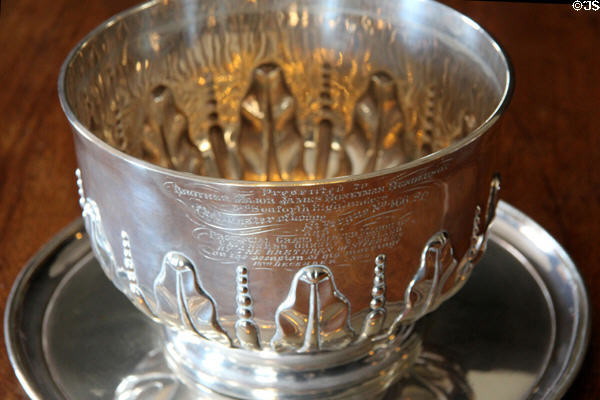 Silver presentation bowl (1900) in dining room at Hill House. Helensburgh, Scotland.