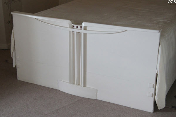 Bed footboard by C.R. Mackintosh in main bedroom at Hill House. Helensburgh, Scotland.