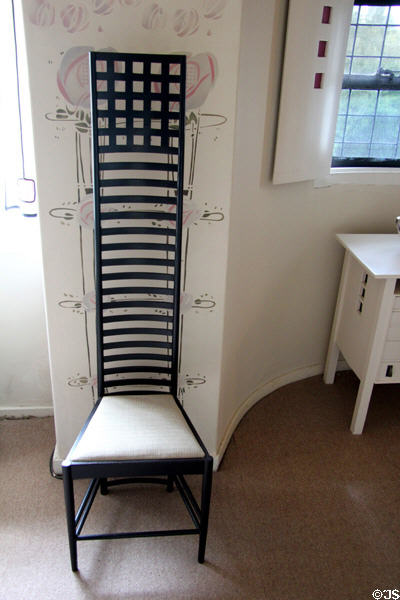 Ladder-back chair (1904) by C.R. Mackintosh in main bedroom at Hill House. Helensburgh, Scotland.