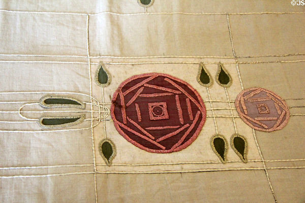 Embroidered bedspread in dressing room at Hill House. Helensburgh, Scotland.