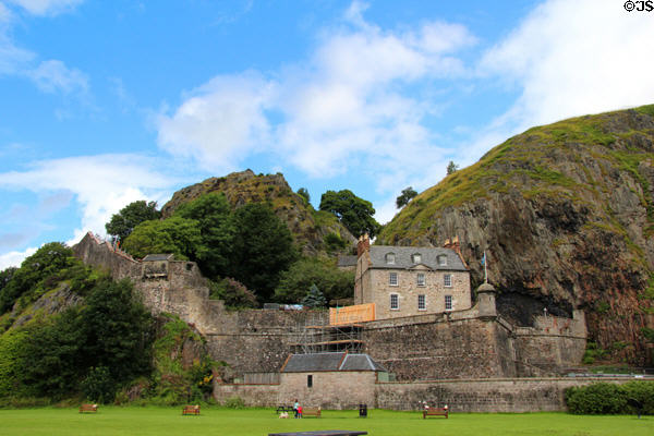 Dumbarton Castle on Rock of the Clyde (Alt Clut) which controls access to River Clyde. Glasgow, Scotland.