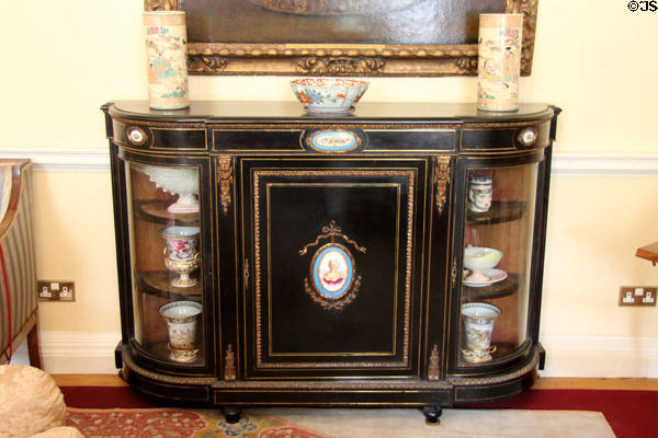 Sideboard with inlays holding Chinese porcelain at Pollok House. Glasgow, Scotland.