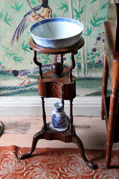 Washstand with porcelain basin & water jug in Kier bedroom at Pollok House. Glasgow, Scotland.