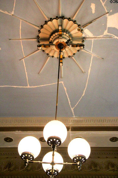 Gas lamp with ceiling rose in dining room at Holmwood. Glasgow, Scotland.