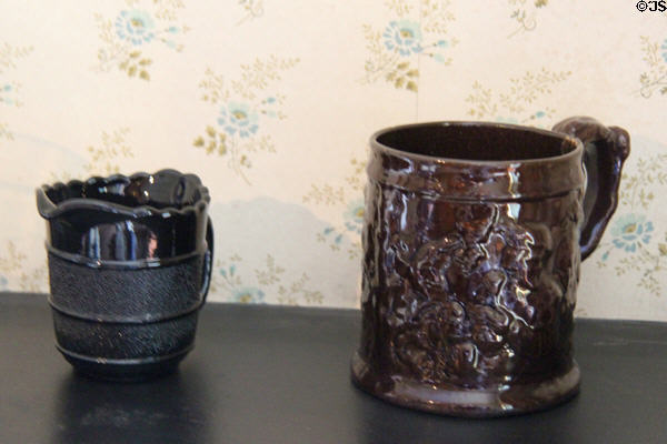 Ceramic cups at Tenement House museum. Glasgow, Scotland.