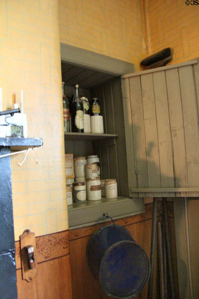 Kitchen cupboard at Tenement House museum. Glasgow, Scotland.