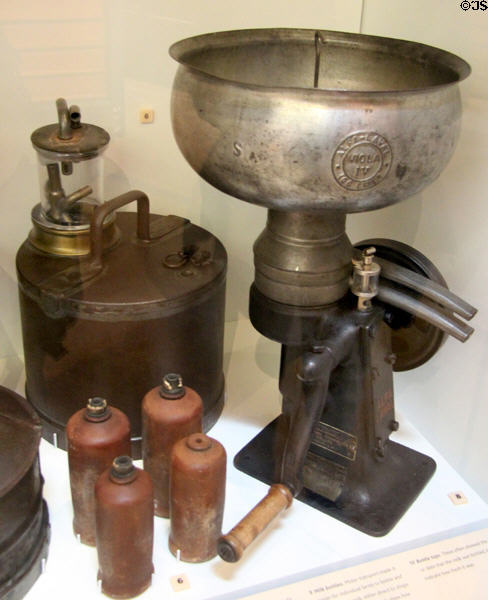 Milking machine (1895) & cream separator (1920s) at National Museum of Rural Life. Kittochside, Scotland.